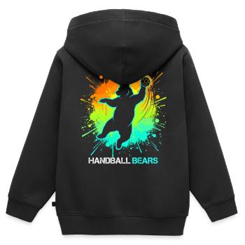 Motif de handball pour enfants animaux sportifs - Sweat Premium à capuche zippé enfant bio - noir - Dos - AI Model Kid Male (0cm)