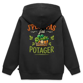 J'Peux Pas J'Ai Potager Humour Cadeau Jardinier - Sweat Premium à capuche zippé enfant bio - noir - Dos - AI Model Kid Male (0cm)