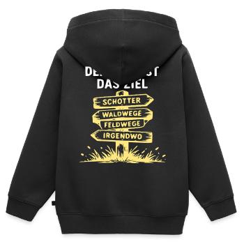 Der Weg ist das Ziel Naturpfad Wegweiser - Kinder Premium Organic Zip Hoodie - Schwarz - Hinten - AI Model Kid Male (0cm)