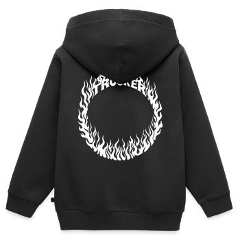 Trucker Feuer Ring detailliert weiss weiß änderbar - Kinder Premium Organic Zip Hoodie - Schwarz - Hinten - AI Model Kid Male (0cm)