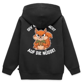 Eichhörnchen | Geh mir bloss nicht auf die Nüsse - Kinder Premium Organic Zip Hoodie - Schwarz - Hinten - AI Model Kid Male (0cm)