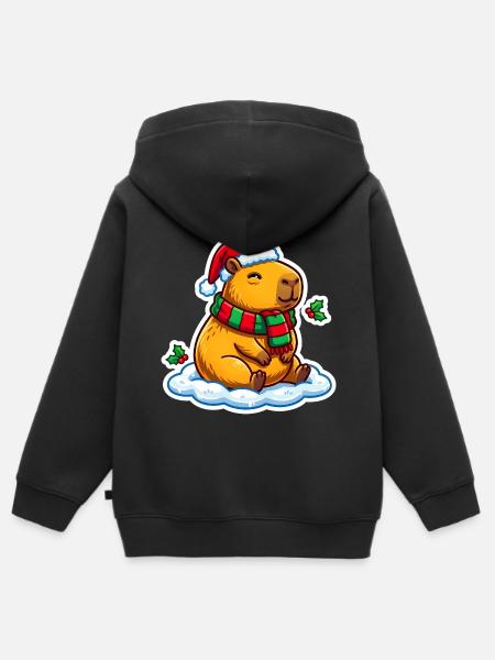 Capybara mit Weihnachtsmütze - Kinder Premium Organic Zip Hoodie - Schwarz