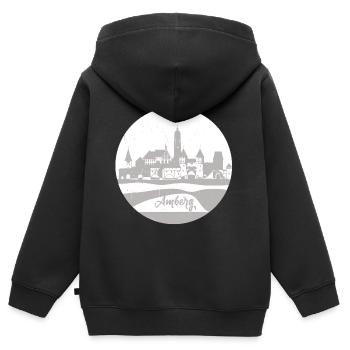 amberg,skyline,grau,kreis,scherenschnitt - Kinder Premium Organic Zip Hoodie - Schwarz - Hinten - AI Model Kid Male (0cm)