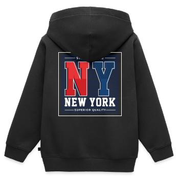 New York - Kinder Premium Organic Zip Hoodie - Schwarz - Hinten - AI Model Kid Male (0cm)