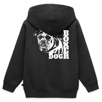Boxer allemand - chien boxeur allemand - Sweat Premium à capuche zippé enfant bio - noir - Dos - AI Model Kid Male (0cm)