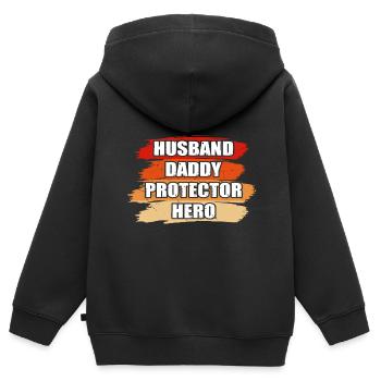 Fête des Pères Papa Papa Papa Papa Papa Papa - Sweat Premium à capuche zippé enfant bio - noir - Dos - AI Model Kid Male (0cm)