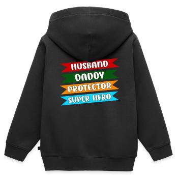 Fête des Pères Papa Papa Papa Papa Papa Papa - Sweat Premium à capuche zippé enfant bio - noir - Dos - AI Model Kid Male (0cm)