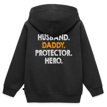 Fête des Pères Papa Papa Papa Papa Papa Papa - Sweat Premium à capuche zippé enfant bio - noir - Dos - AI Model Kid Male (0cm)