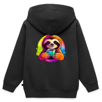 Süßes Faultier trinkt Kaffee - Kinder Premium Organic Zip Hoodie - Schwarz - Hinten - AI Model Kid Male (0cm)