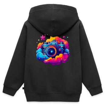 Floating camera on clouds - Kids Premium Organic Zip-up Hoodie - black - Back - AI Model Kid Male (0cm)