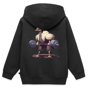 Strauß - Kinder Premium Organic Zip Hoodie - Schwarz - Hinten - AI Model Kid Male (0cm)