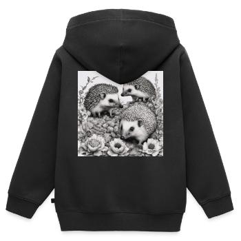 Igel-Familie - Kinder Premium Organic Zip Hoodie - Schwarz - Hinten - AI Model Kid Male (0cm)