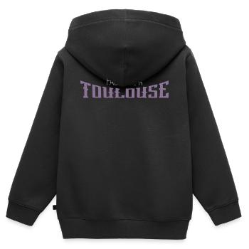 fabriqué à Toulouse. cadeau Toulouse - Sweat Premium à capuche zippé enfant bio - noir - Dos - AI Model Kid Male (0cm)