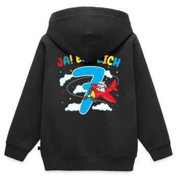 7. Geburtstag Katze Flugzeug Fliegen Geschenk - Kinder Premium Organic Zip Hoodie - Schwarz - Hinten - AI Model Kid Male (0cm)