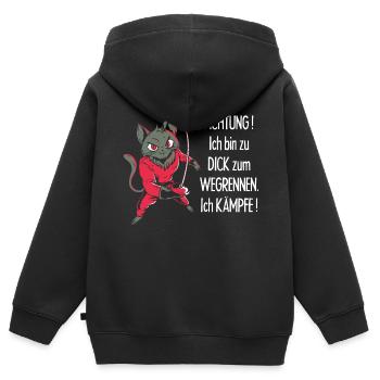 Dicke Katze, zu dick zum Wegrennen - Kinder Premium Organic Zip Hoodie - Schwarz - Hinten - AI Model Kid Male (0cm)
