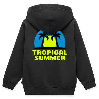 Été tropical (soleil, voûtes du ciel, palmiers) - Sweat Premium à capuche zippé enfant bio - noir - Dos - AI Model Kid Male (0cm)