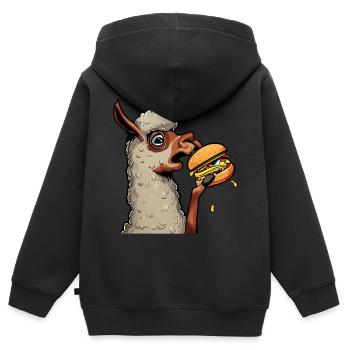 Lama mangeur de cheeseburger - Sweat Premium à capuche zippé enfant bio - noir - Dos - AI Model Kid Male (0cm)
