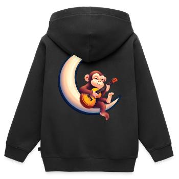 Musikalischer Affe im Halbmond - Kinder Premium Organic Zip Hoodie - Schwarz - Hinten - AI Model Kid Male (0cm)