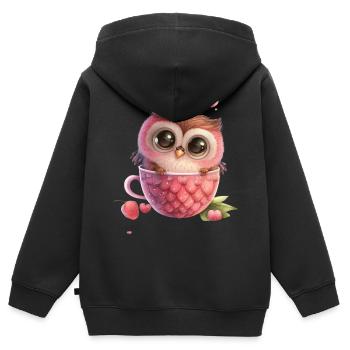 Mug Chouette Fraise - Sweat Premium à capuche zippé enfant bio - noir - Dos - AI Model Kid Male (0cm)