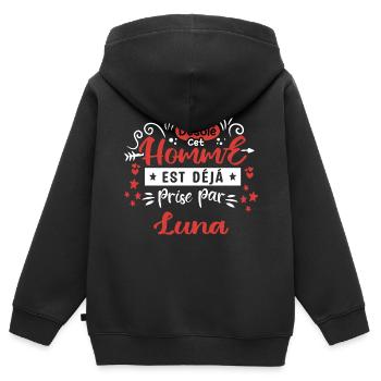 Cadeau Homme déja pris par Luna - Sweat Premium à capuche zippé enfant bio - noir - Dos - AI Model Kid Male (0cm)