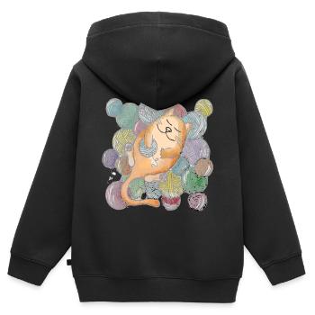 Katze mit Wolle - Kinder Premium Organic Zip Hoodie - Schwarz - Hinten - AI Model Kid Male (0cm)
