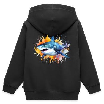 Aquarelle Hai - Sweat Premium à capuche zippé enfant bio - noir - Dos - AI Model Kid Male (0cm)
