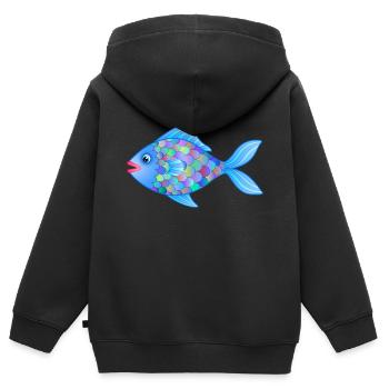 Les poissons gras - Sweat Premium à capuche zippé enfant bio - noir - Dos - AI Model Kid Male (0cm)