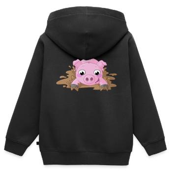 Planschendes Comic Schweinchen - Kinder Premium Organic Zip Hoodie - Schwarz - Hinten - AI Model Kid Male (0cm)