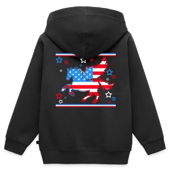 Licorne Drapeau Américain Femmes - Sweat Premium à capuche zippé enfant bio - noir - Dos - AI Model Kid Male (0cm)