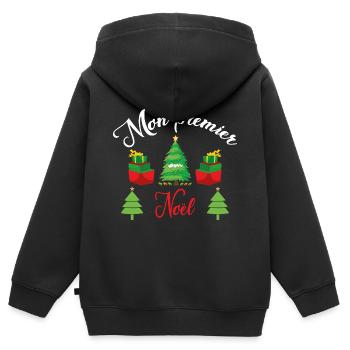 Mon Premier Noel 2023 - Sweat Premium à capuche zippé enfant bio - noir - Dos - AI Model Kid Male (0cm)