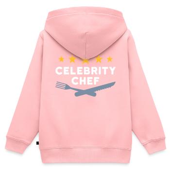 Chef célèbre (cinq étoiles, fourchette, couteau) - Sweat Premium à capuche zippé enfant bio - rose - Dos - AI Model Kid Female (0cm)