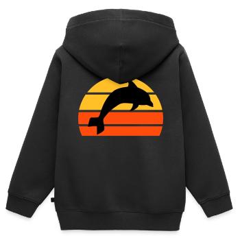 Springender Delphin vor einer geteilten Halbsonne - Kinder Premium Organic Zip Hoodie - Schwarz - Hinten - AI Model Kid Male (0cm)