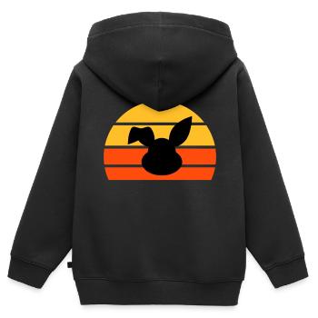 Rabbit's head with bent ear in front of a half sun - Kids Premium Organic Zip-up Hoodie - black - Back - AI Model Kid Male (0cm)