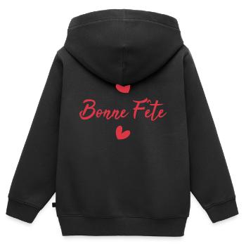 BONNE FÊTE. FÊTE DES MÈRES. FÊTE DES PÈRES. FÊTE - Sweat Premium à capuche zippé enfant bio - noir - Dos - AI Model Kid Male (0cm)