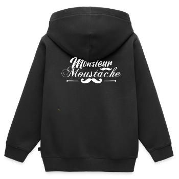 monsieur moustaches, Idée cadeau d'élégance. - Sweat Premium à capuche zippé enfant bio - noir - Dos - AI Model Kid Male (0cm)