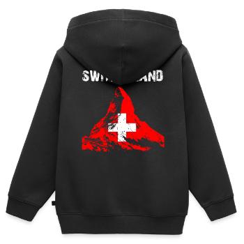 Nation-Design Suisse Cervin 85ni - Sweat Premium à capuche zippé enfant bio - noir - Dos - AI Model Kid Male (0cm)