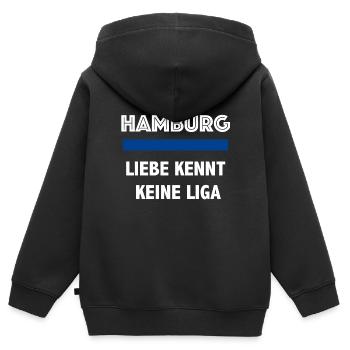 Hambourg - L’amour ne connaît pas la ligue - Sweat Premium à capuche zippé enfant bio - noir - Dos - AI Model Kid Male (0cm)