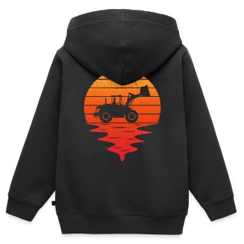 Chargeuse retro chargeuse sur pneus - Sweat Premium à capuche zippé enfant bio - noir - Dos - AI Model Kid Male (0cm)