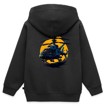 Illustration d’hélicoptère - Sweat Premium à capuche zippé enfant bio - noir - Dos - AI Model Kid Male (0cm)