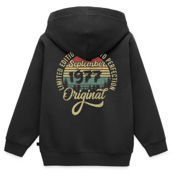 48. Geburtstag September 1977 - 48 Jahre alt - Kinder Premium Organic Zip Hoodie - Schwarz - Hinten - AI Model Kid Male (0cm)