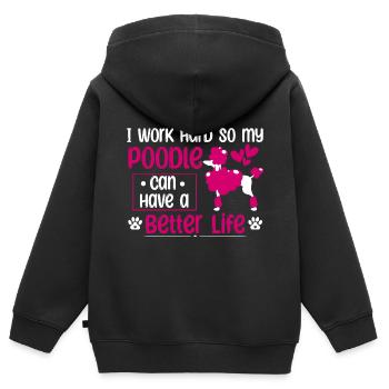 Travailler pour Caniche Mama Dog Caniche Standard - Sweat Premium à capuche zippé enfant bio - noir - Dos - AI Model Kid Male (0cm)