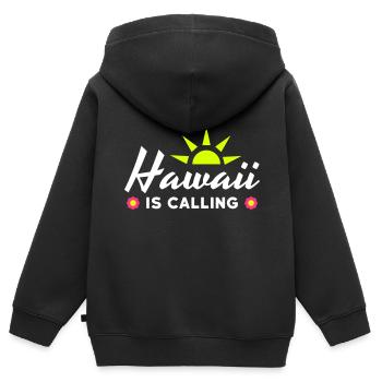 Hawaï appelle (soleil, rayons du soleil, fleurs) - Sweat Premium à capuche zippé enfant bio - noir - Dos - AI Model Kid Male (0cm)