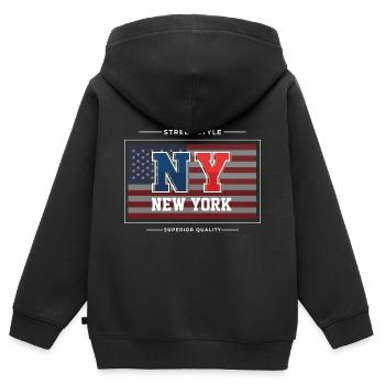New York - Kinder Premium Organic Zip Hoodie - Schwarz - Hinten - AI Model Kid Male (0cm)