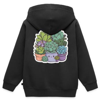 Plantes succulentes en pot dans les verts, les violets, les bleus - Sweat Premium à capuche zippé enfant bio - noir - Dos - AI Model Kid Male (0cm)