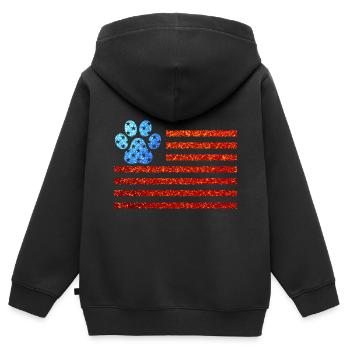 4. Juli Hundepfote USA - Kinder Premium Organic Zip Hoodie - Schwarz - Hinten - AI Model Kid Male (0cm)