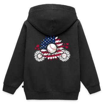 Patriotischer Baseball Sonnenblume - Kinder Premium Organic Zip Hoodie - Schwarz - Hinten - AI Model Kid Male (0cm)