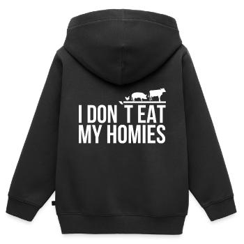 Je ne mange pas mes homies - Végétalien - Sweat Premium à capuche zippé enfant bio - noir - Dos - AI Model Kid Male (0cm)