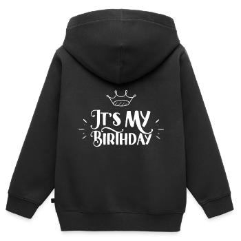 C’est mon anniversaire Fêter l’anniversaire de mon anniversaire - Sweat Premium à capuche zippé enfant bio - noir - Dos - AI Model Kid Male (0cm)