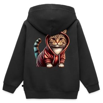Chaton mignon portant un sweat à capuche - Sweat Premium à capuche zippé enfant bio - noir - Dos - AI Model Kid Male (0cm)