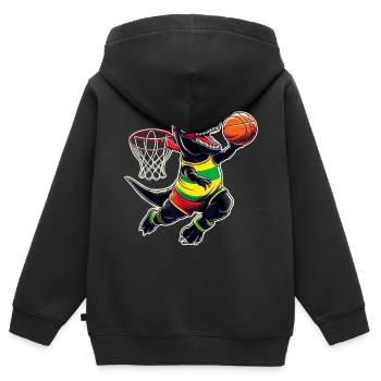 T-rex Dunking Ein Basketball Juneteenth Dinosaurier - Kinder Premium Organic Zip Hoodie - Schwarz - Hinten - AI Model Kid Male (0cm)
